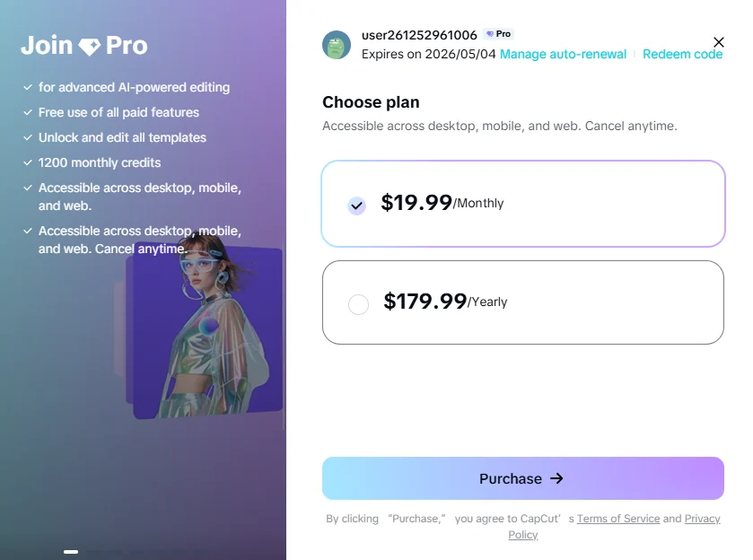 Visual for this record: CapCut will not print a price, only a promise to show one