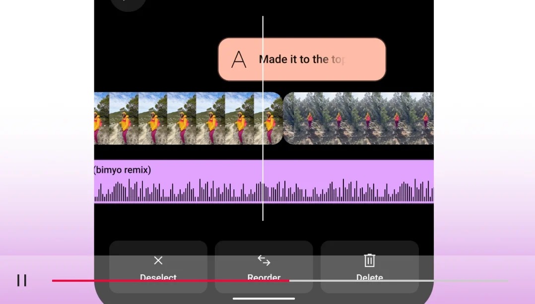 Shorts editor screenshot showing a clip timeline, text layer and music waveform; supplied in YouTube’s 3 April 2025 announcement.